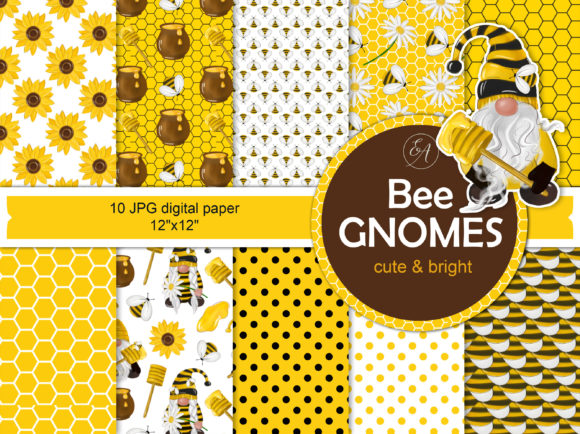 Bumble Bee Gnome Digital Paper: Patterns for Creative Sellers