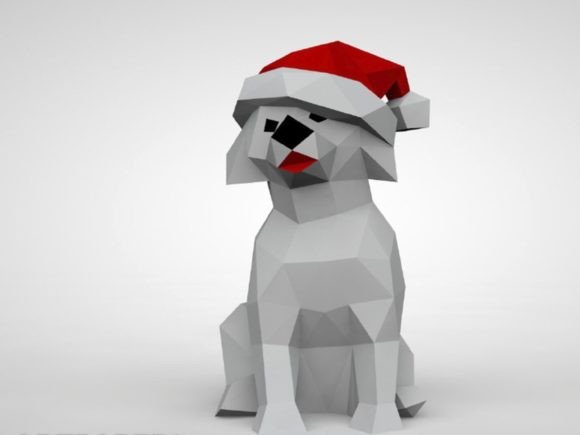 Christmas Dog 3D Paper Sculpture for Objects and Design