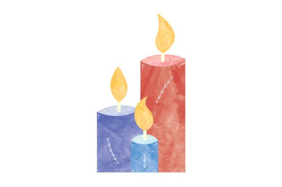 Hygge Scandinavian Nordic Style Burning Candle Watercolor for Christmas