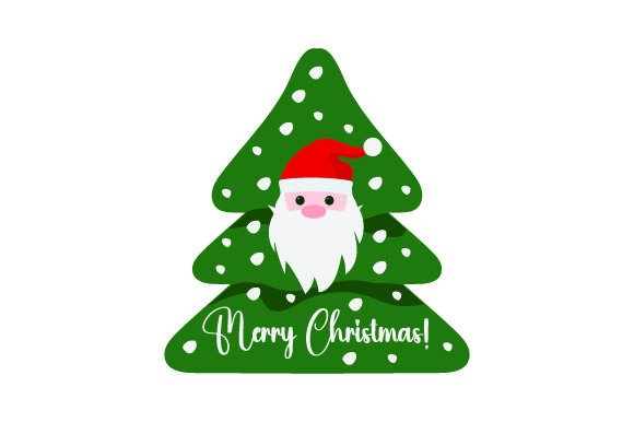 Kawaii Gift Tag - Pine Tree Shape, with Santa for Christmas