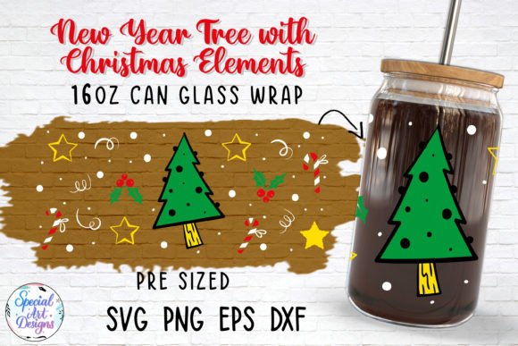 New Year Tree 16oz Glass Wrap for Crafts & Branding