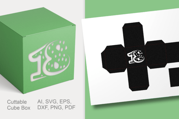 Number 18 Cube Gift Box Template SVG for Creative Projects