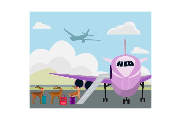 Reindeers with Suitcases Boarding a Plane for Christmas