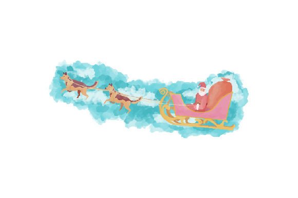 Retro Santa Claus in Vintage Sled - Watercolor for Christmas