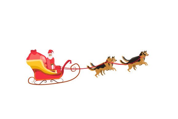 Santa Claus in Sled, German Shepherds for Christmas Branding