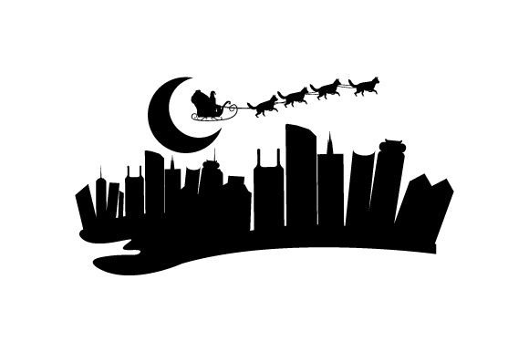 Santa Claus in Sled, German Shepherds Silhouette for Christmas