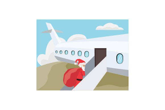 Santa Climbing Onto Aircraft with Sack of Gifts