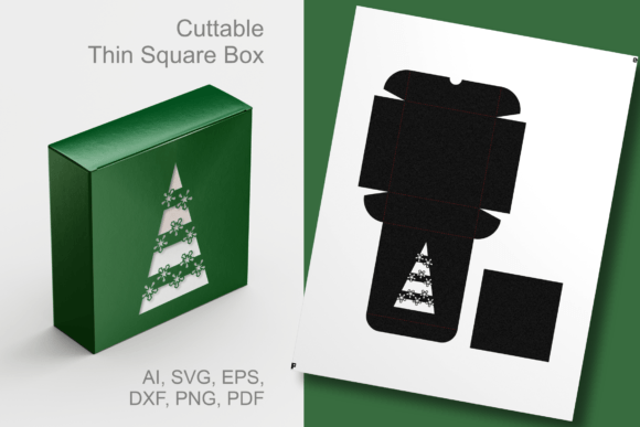 Striped X-mas Tree Thin Square Gift Box for Holiday Design